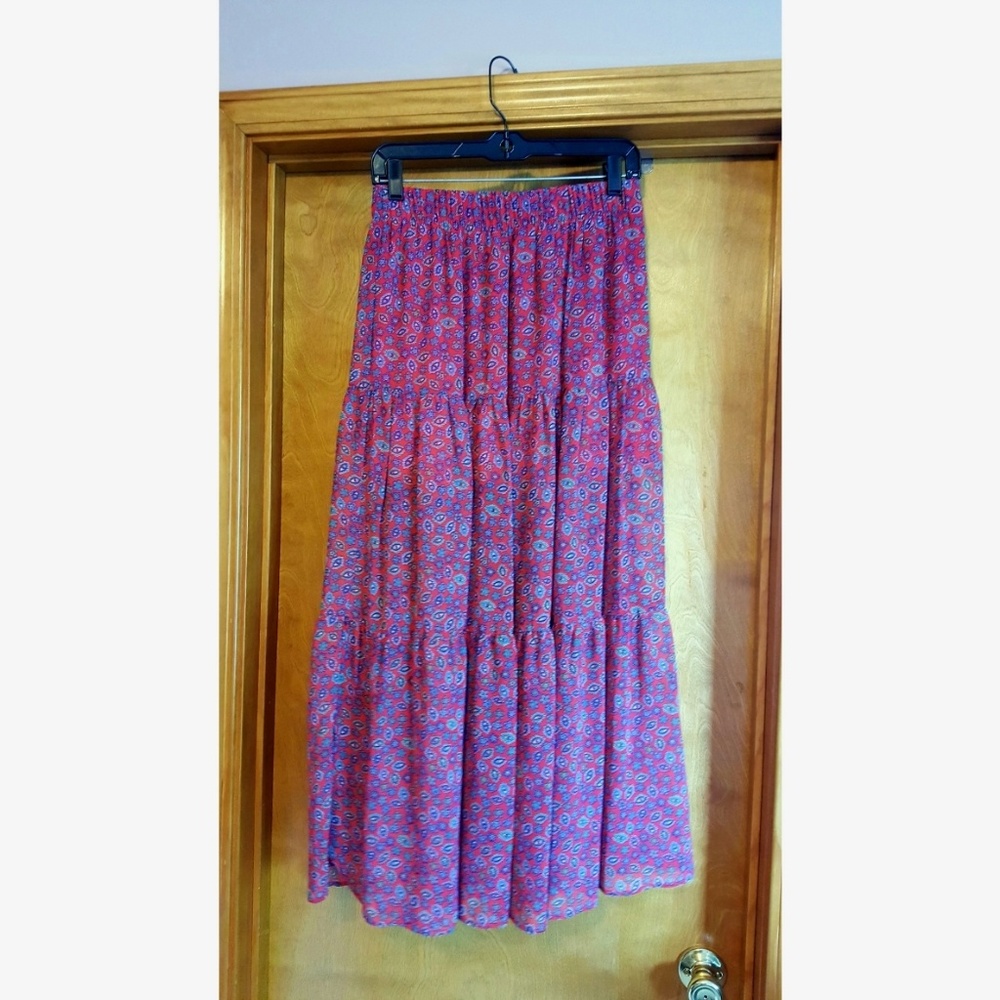 Red, white, and blue ankle length skirt.